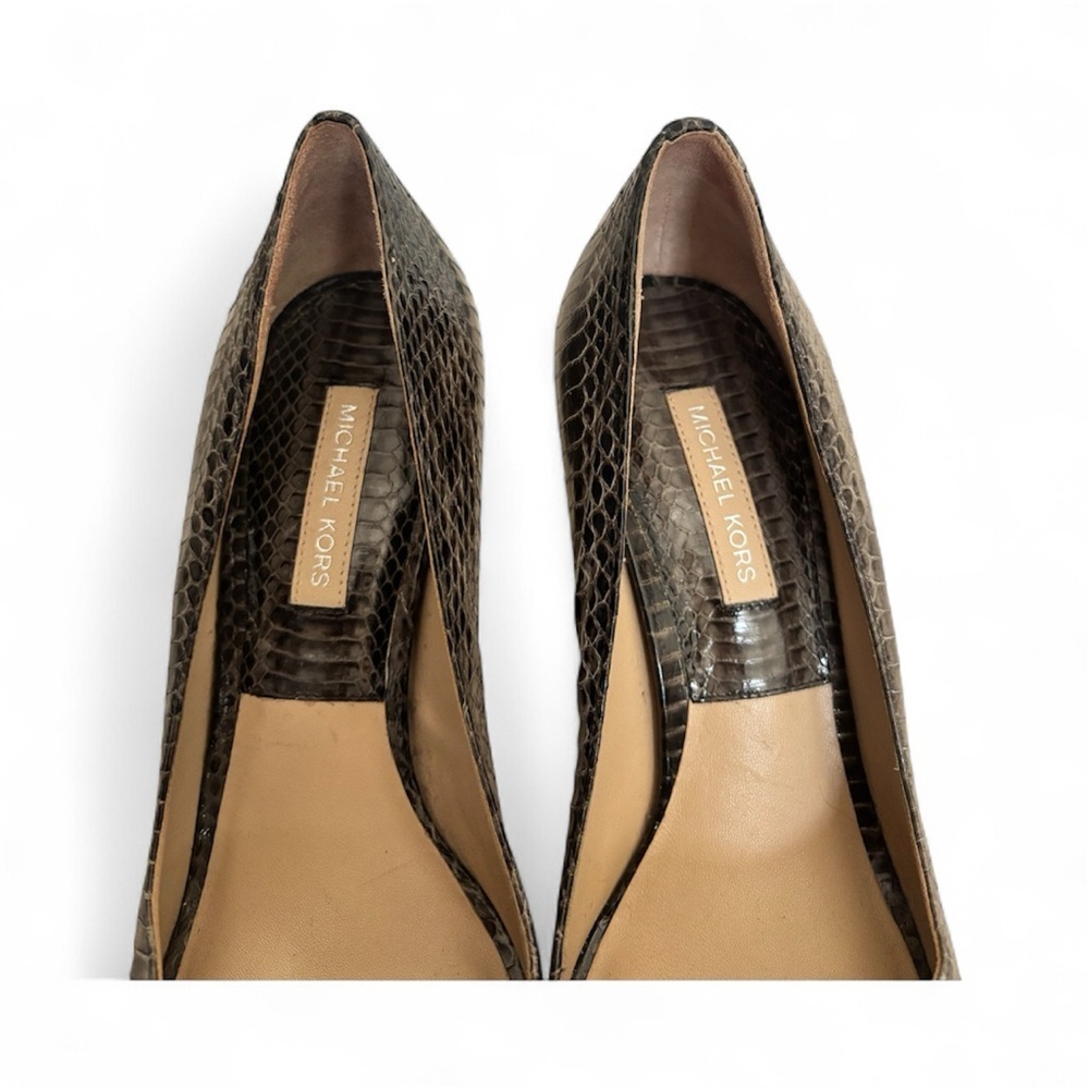 Michael Kors Brown Snakeskin Peep-Toe Heels Size 37 1/2 - Picture 6 of 7